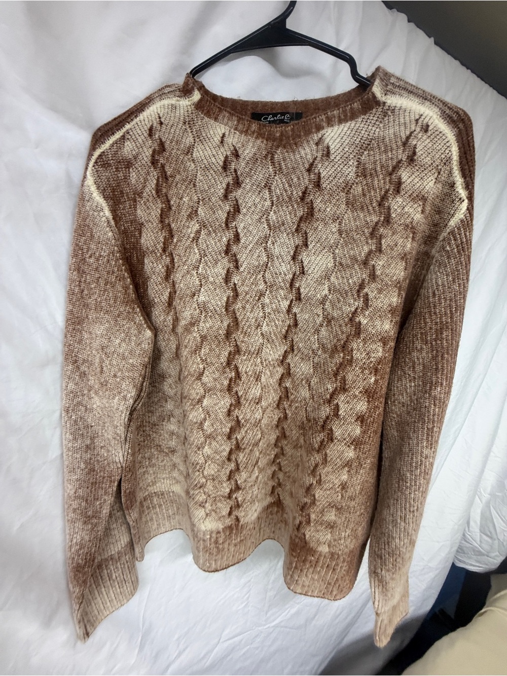 CHARLIE B Brown Ombre Cable Scoop Neck Sweater
